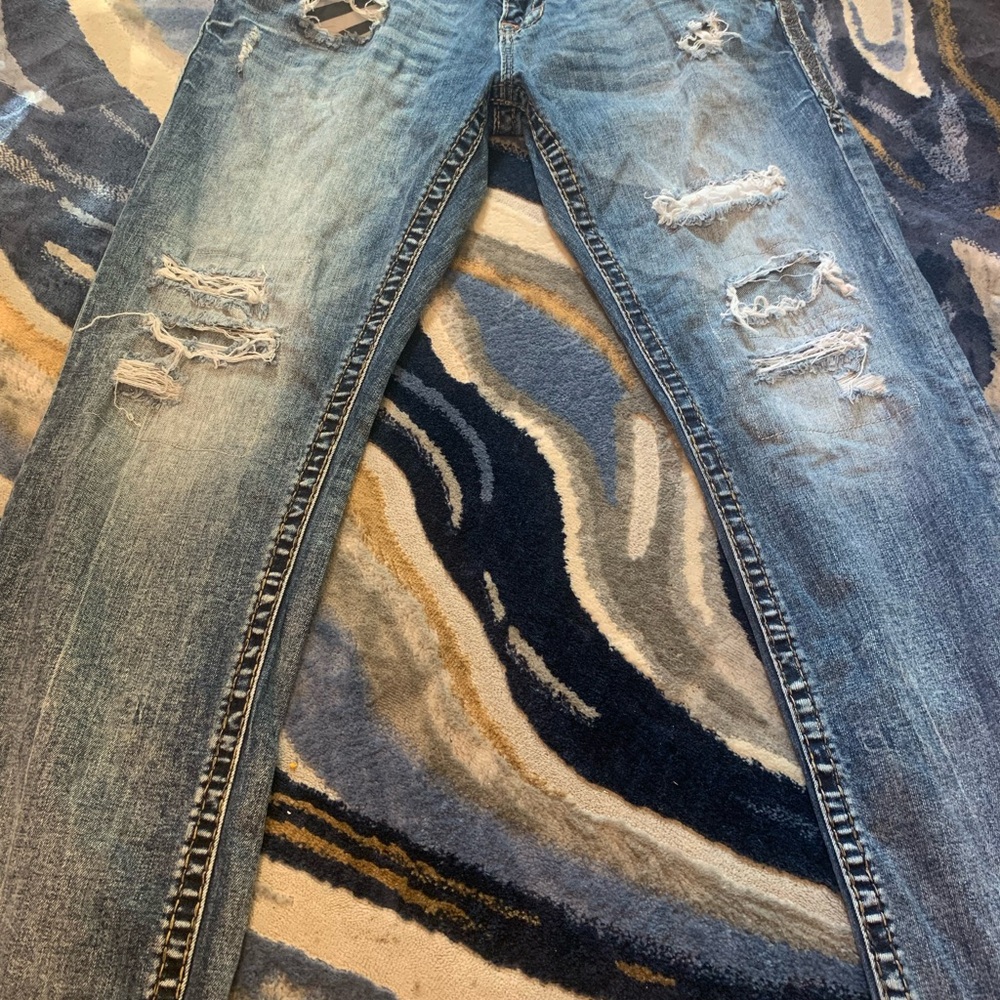 Rock Revival Blue Denim Jeans with Orange Accents